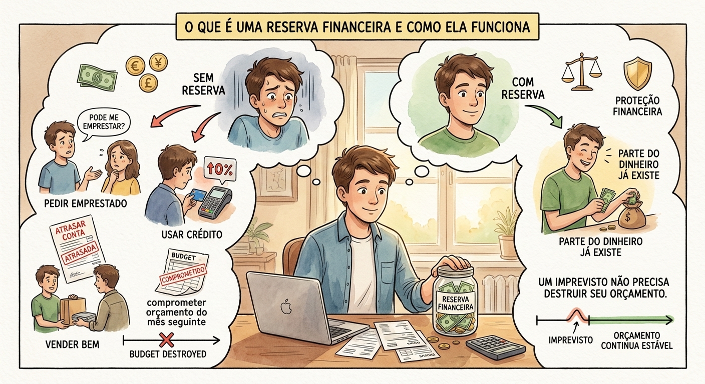 Ilustração explicando como a reserva financeira funciona.